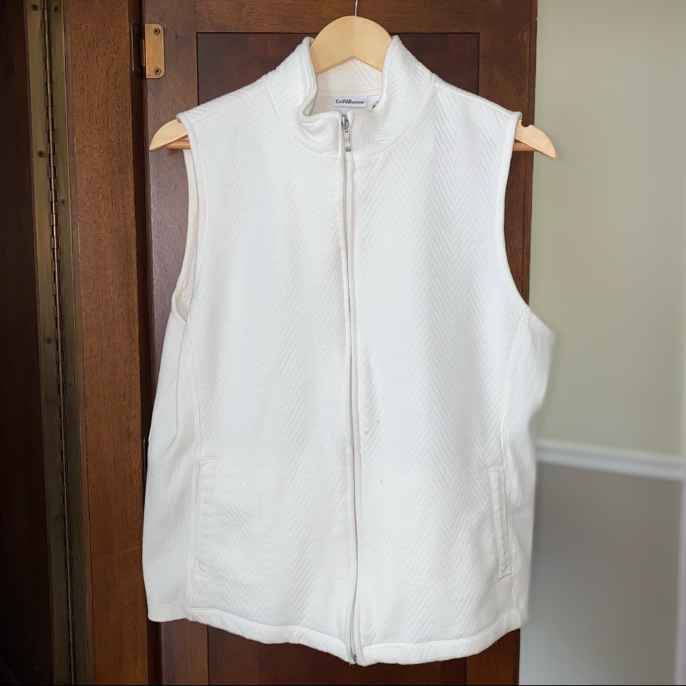 CROFT & BORROW | Off White/Cream Cotton Blend Zip Vest